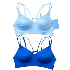 Gymshark Strappy Back Light Support Sports Bra Set Blue White Size Medium NEW